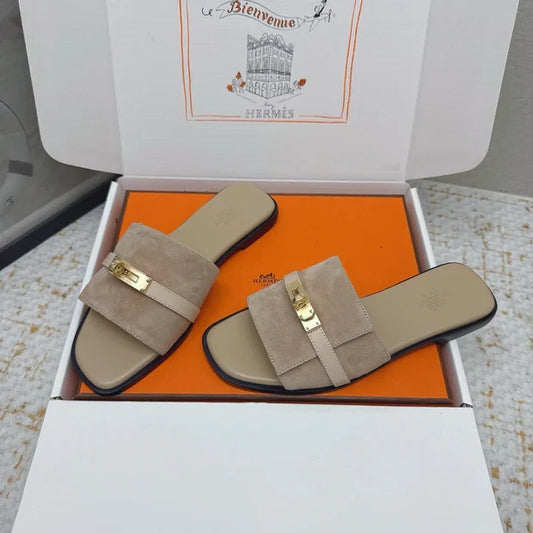 HM 26ss Oasis Sandals Taupe Suede Cowhide 625145