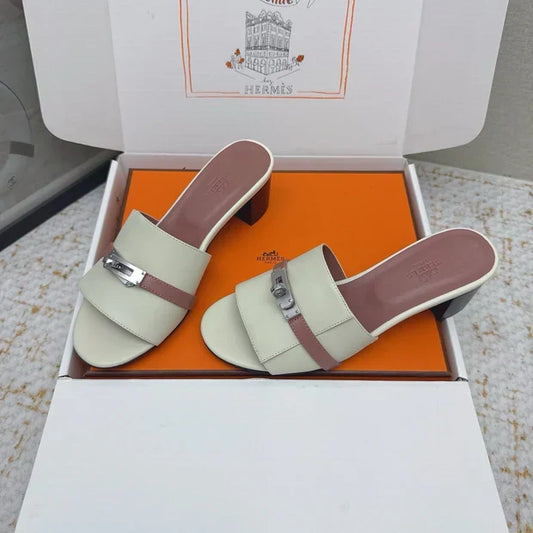HM 26ss Oasis Sandals 50 Cream Dusty Pink Sheepskin Sliver Buckle 625175