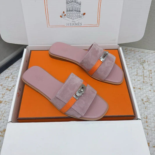 HM 26ss Oasis Sandals Rose Nude Orange Suede Cowhide 625179