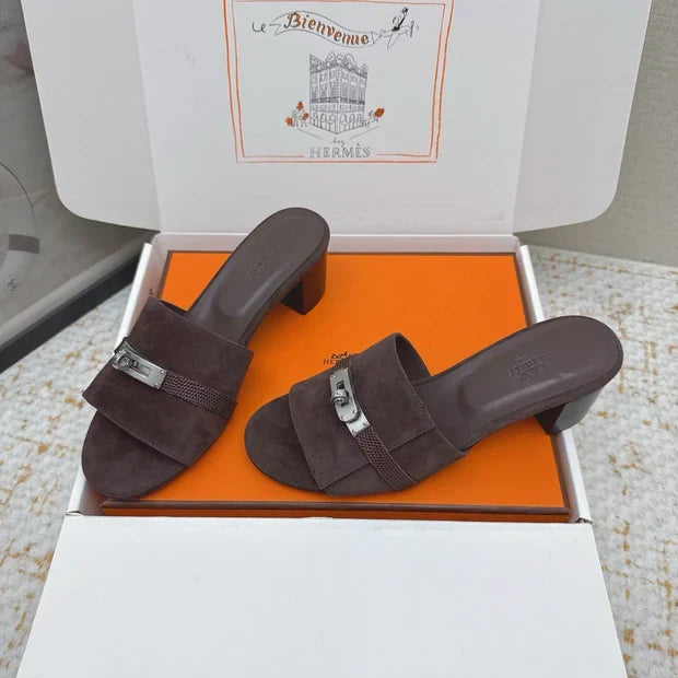 HM 26ss Oasis Sandals 50 Dark Brown Suede Cowhide 625182