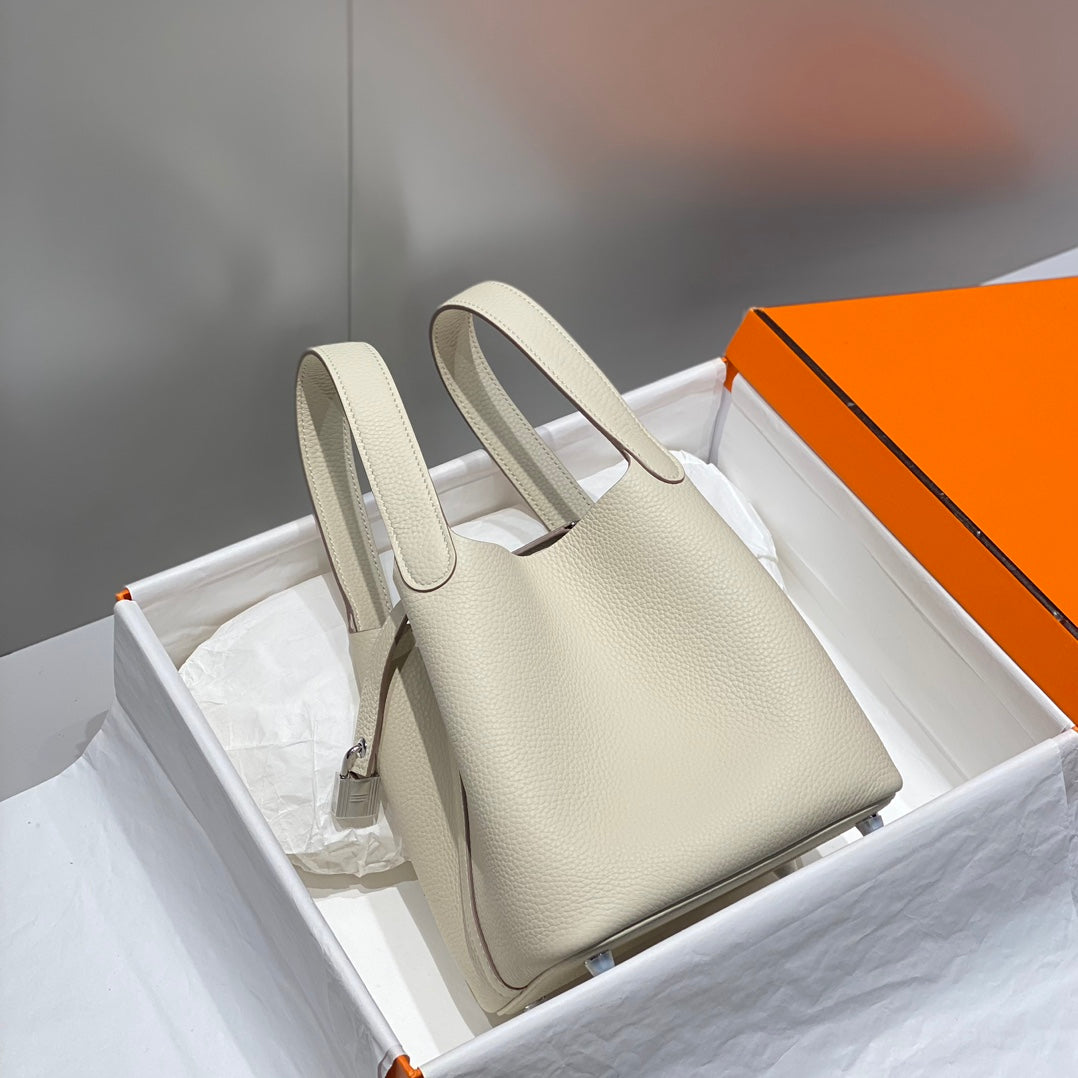 picotin lock ivory togo leather silver hardware