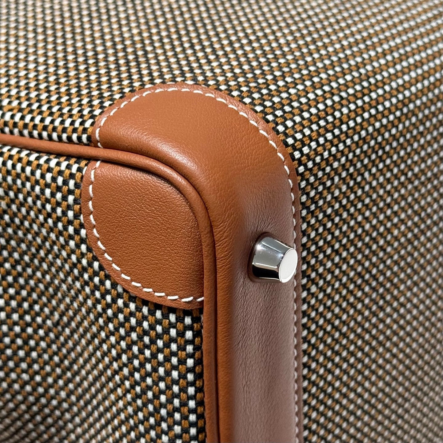 HM Birkin 25cm Golden Brown Swift Cowhide With Waffe Brown Canvas Fabric Shw 249988