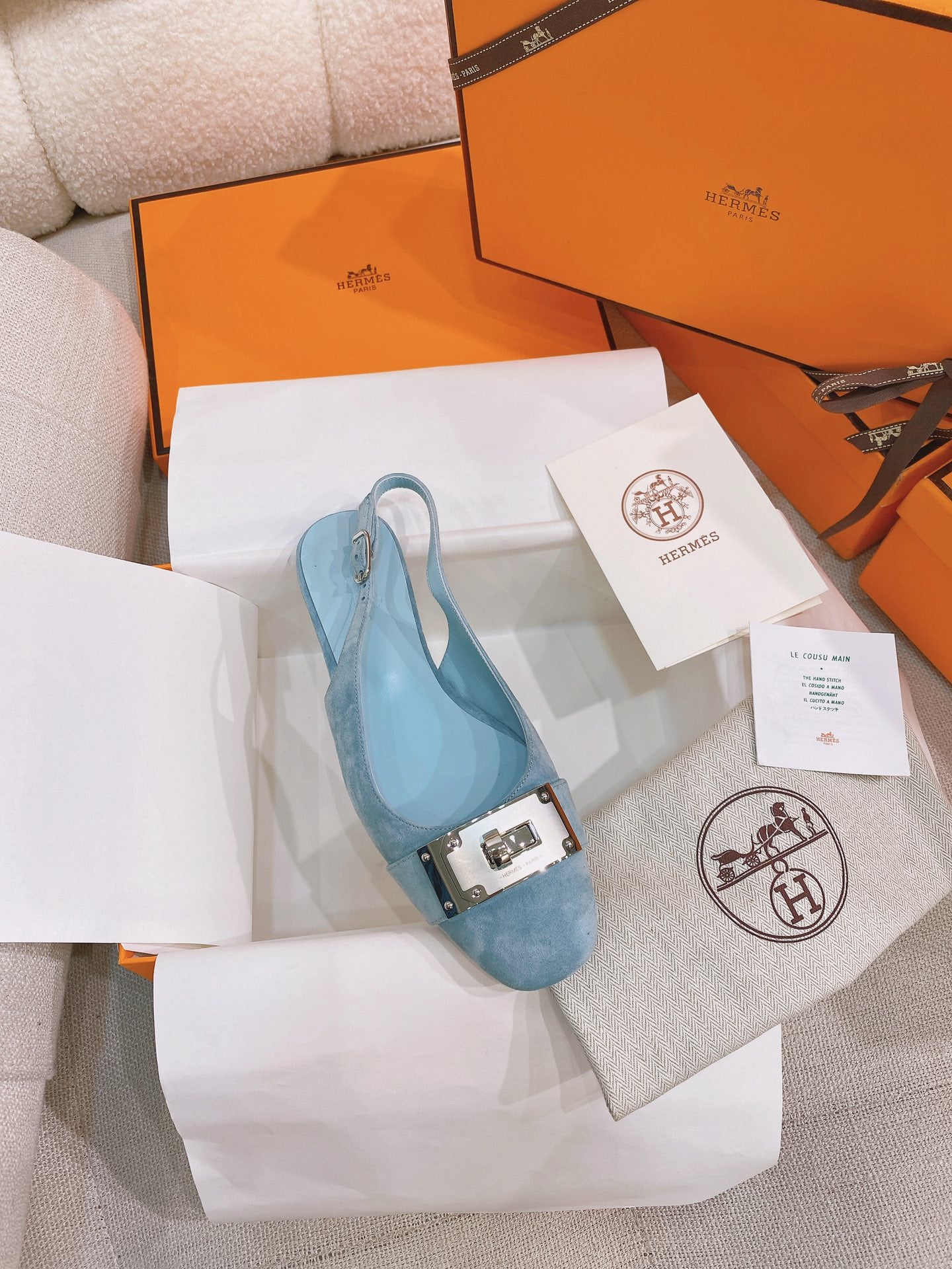 HM 26s Innocente Slingback In Light Blue Suede Silver Hardware