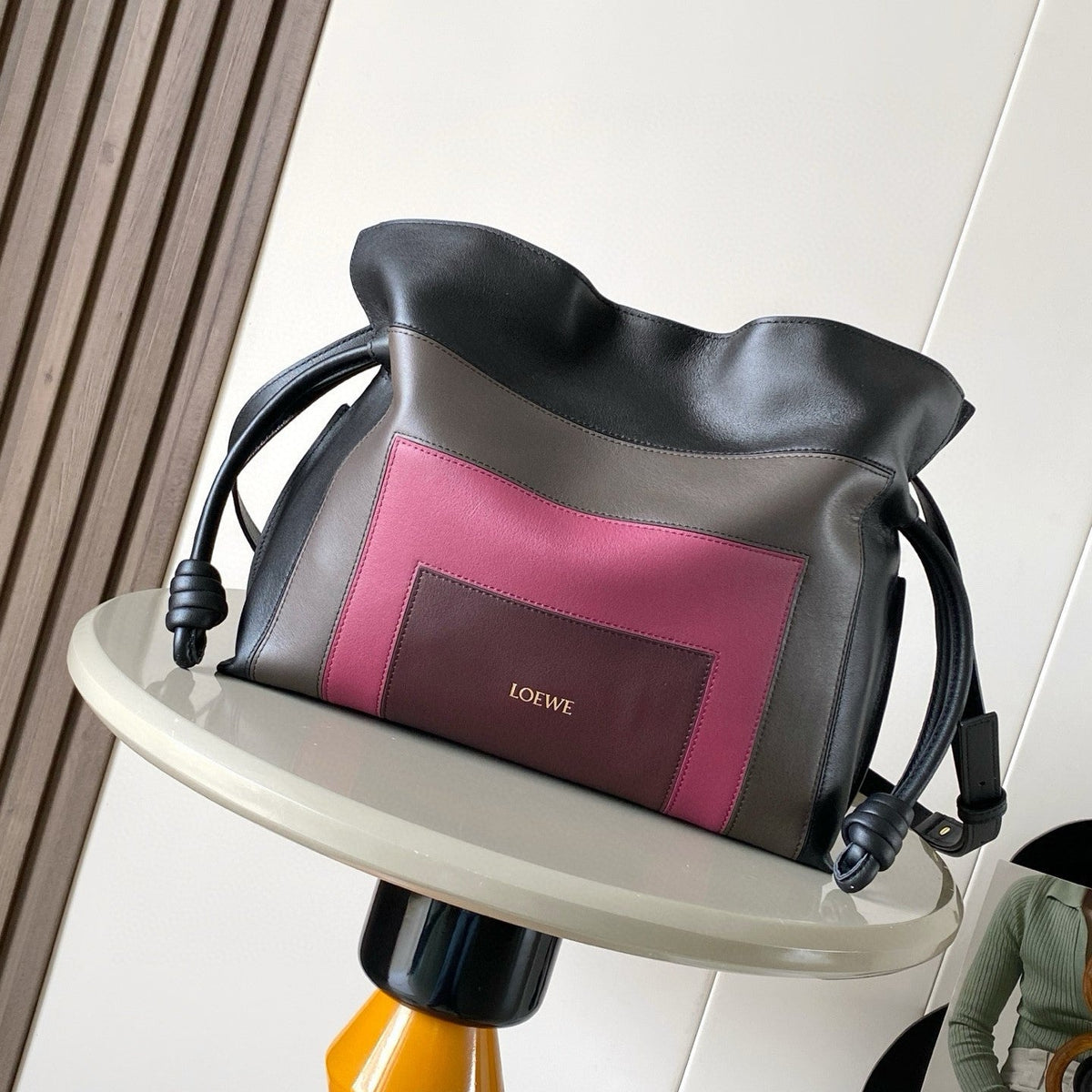 Loewe Medium  Flamenco Clutch Black Taupe Pink Nappa Calfskin