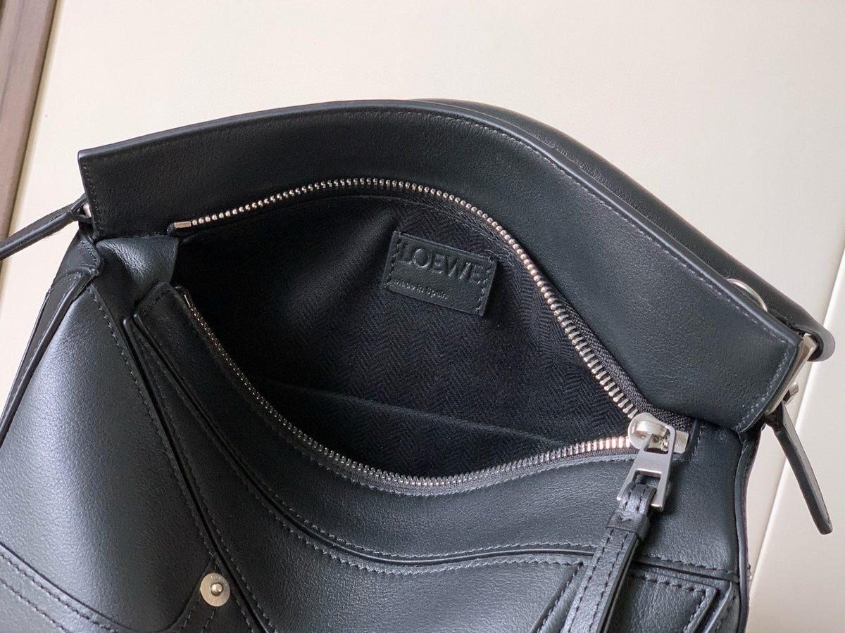 Loewe Panta Small Puzzle Bag 24cm Black Glossy Calfskin