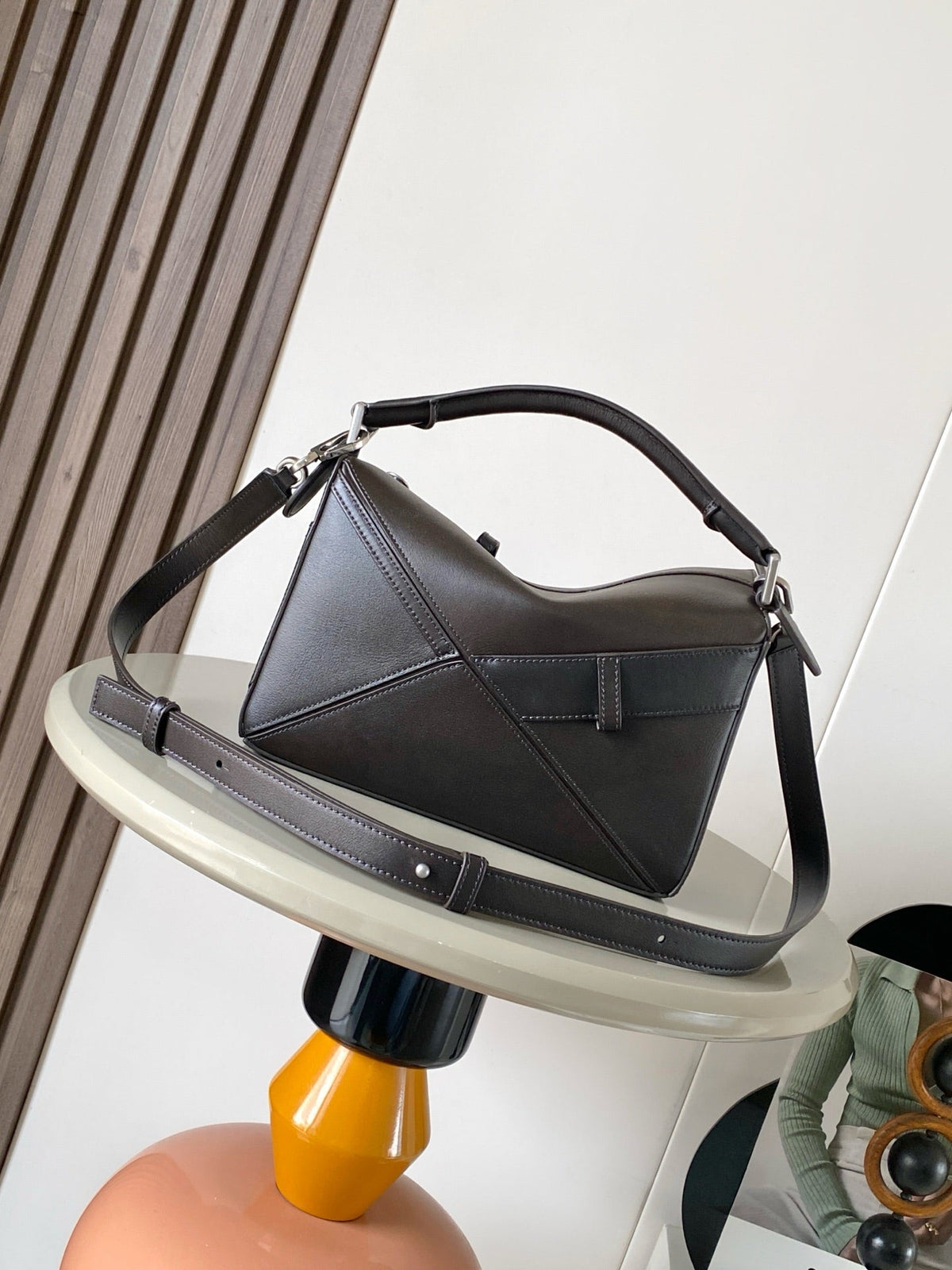 Loewe Panta Small Puzzle Bag 24cm Chocolate Glossy Calfskin