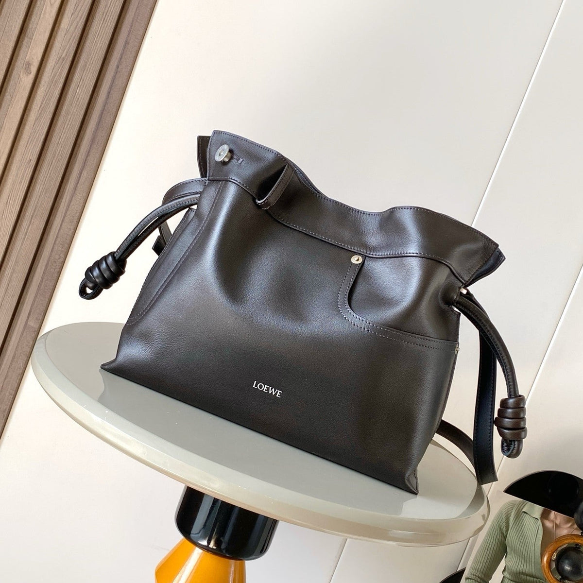 Loewe Panta Medium Flamenco Clutch Bag Chocolate Calfskin
