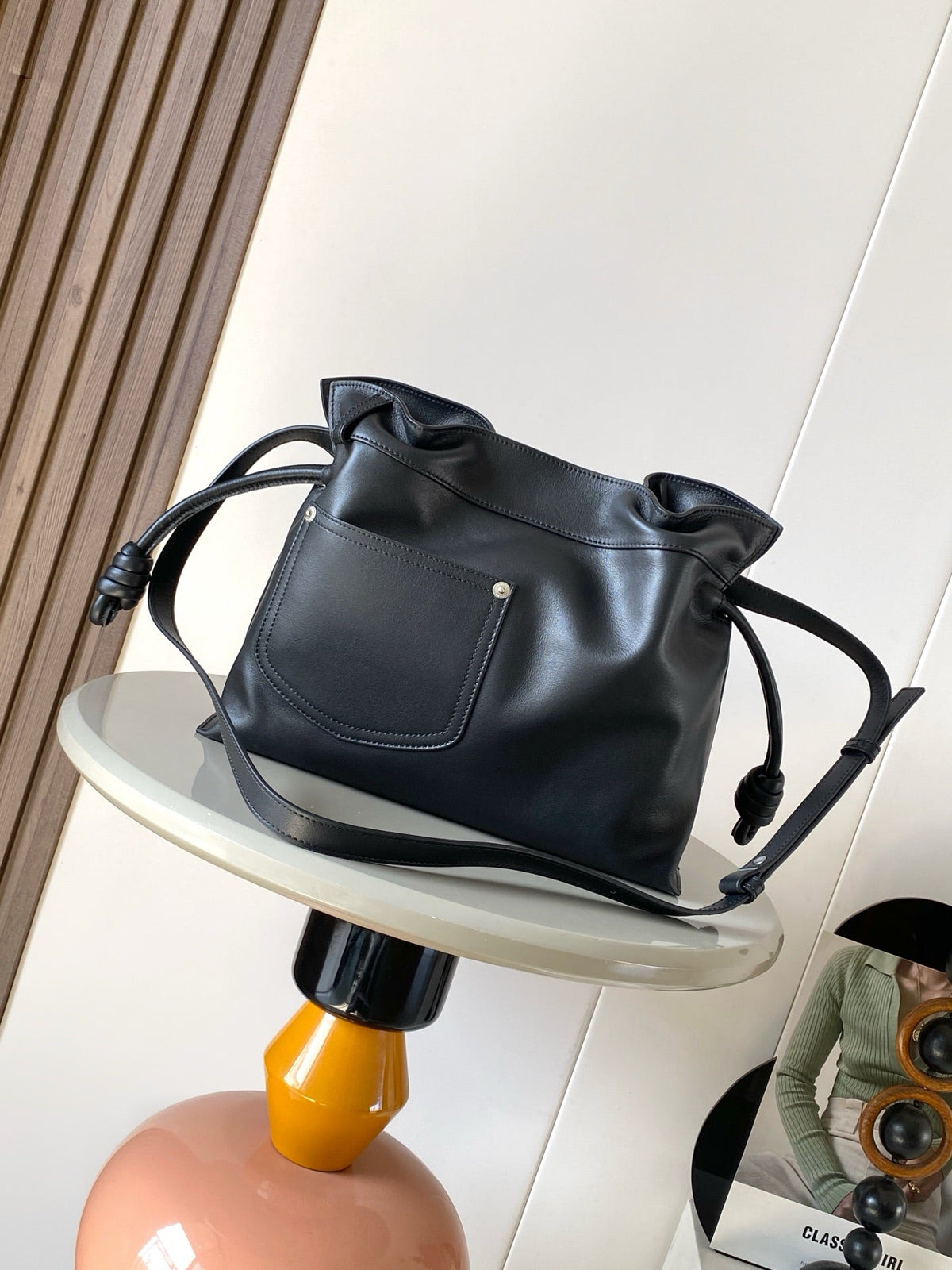 Loewe Panta Medium Flamenco Clutch Bag Black Calfskin