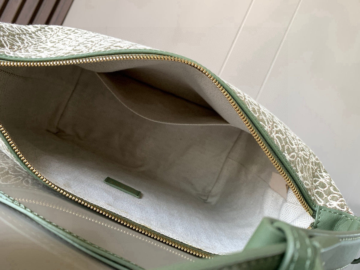 Loewe Cubi Anagram Bag 35cm Green White Jacquard Cotton Calfskin