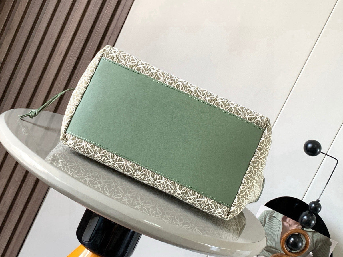 Loewe Cubi Anagram Bag 35cm Green White Jacquard Cotton Calfskin