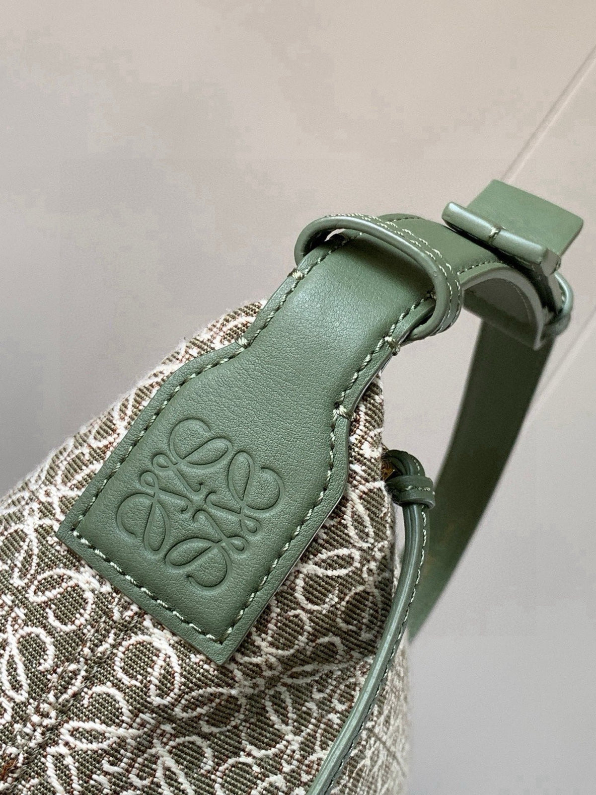 Loewe Cubi Anagram Bag 35cm Green White Jacquard Cotton Calfskin