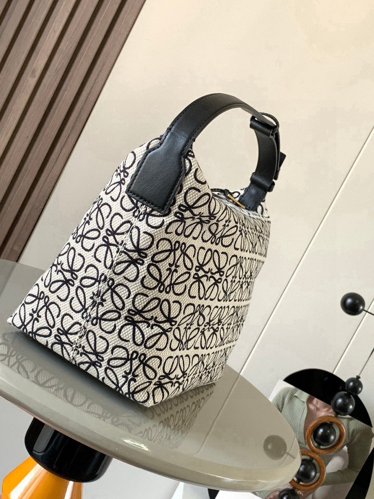 Loewe Cubi Anagram Bag 35cm Black White Jacquard Cotton Calfskin