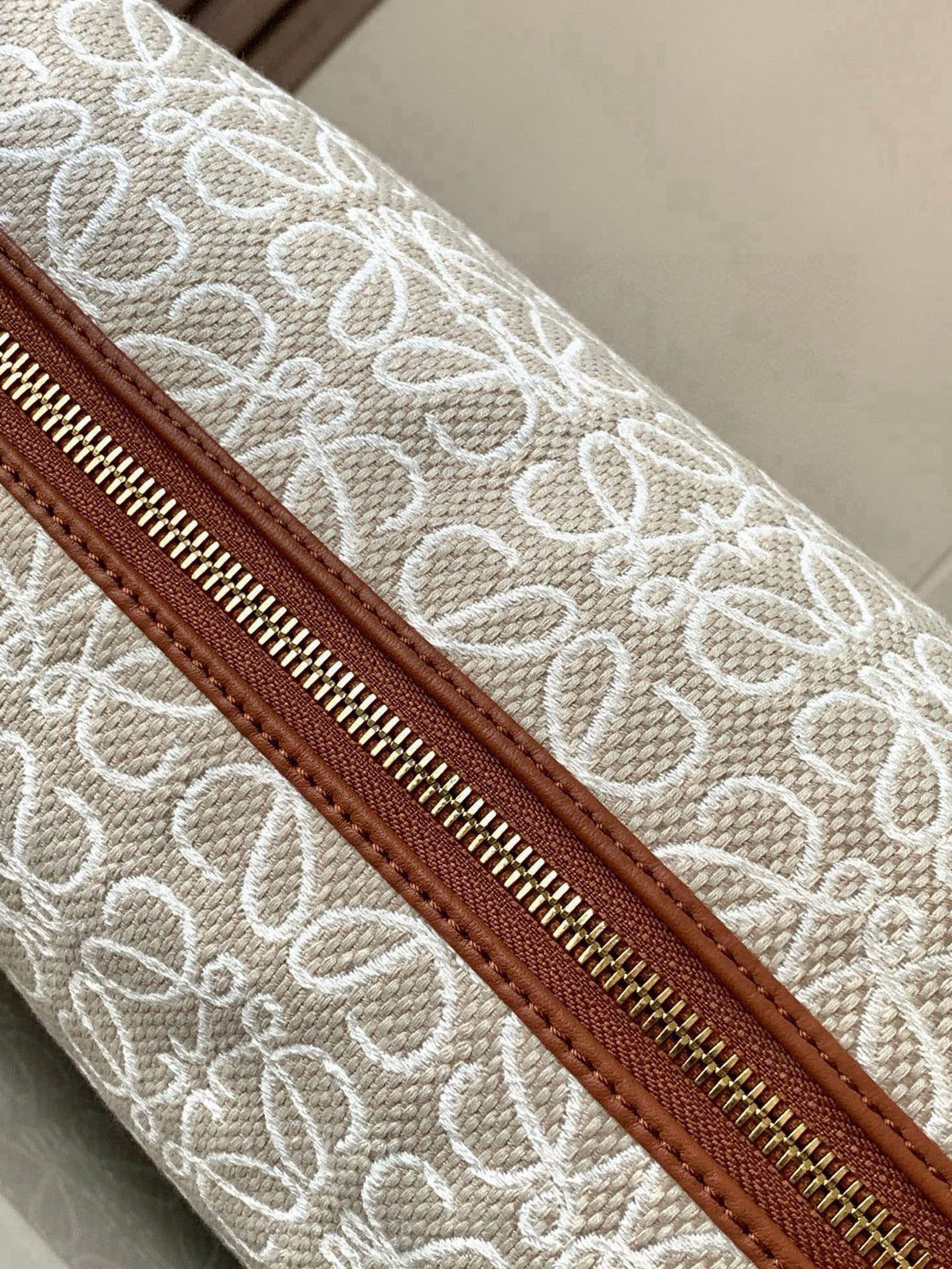 Loewe Cubi Anagram Bag 35cm Brown White Jacquard Cotton Calfskin