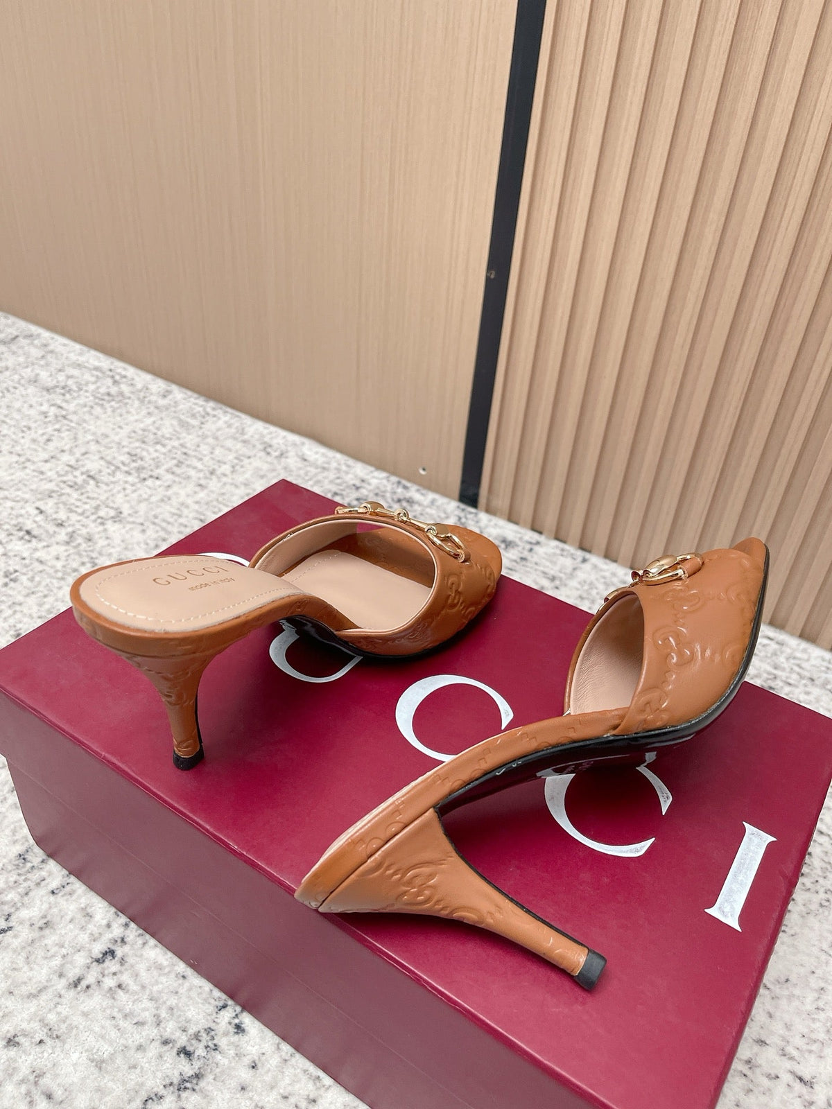 GG Sandal With Horsebit 8.5cm Brown Shiny Leather 752224