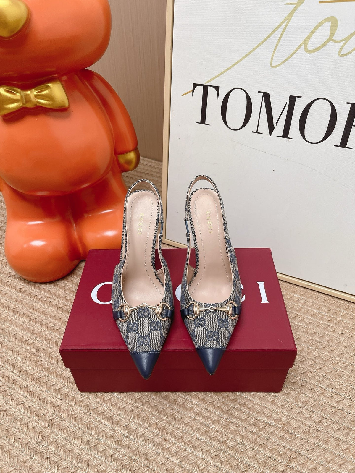 GG 26s Slingback Pump 10.5cm With Horsebit Dark Blue Leather Canvas 901312