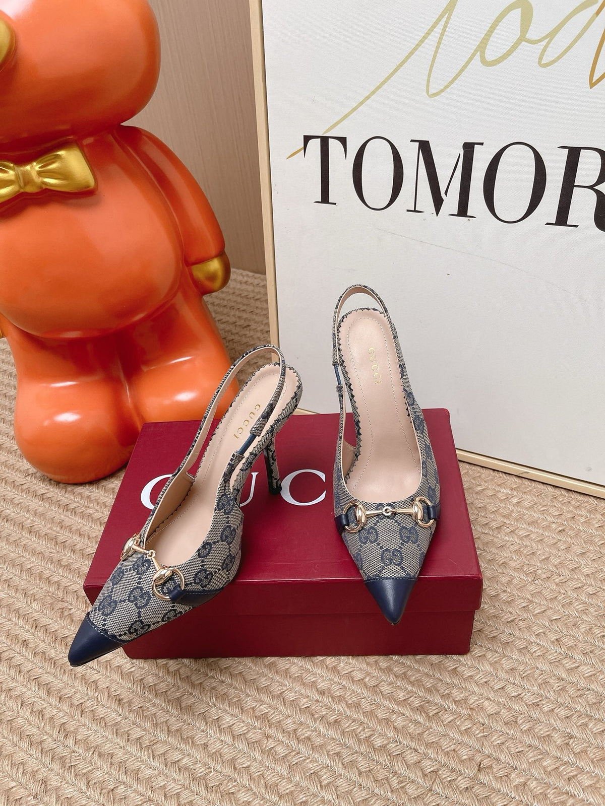 GG 26s Slingback Pump 10.5cm With Horsebit Dark Blue Leather Canvas 901312
