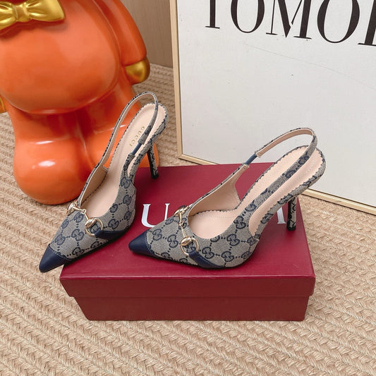 GG 26s Slingback Pump 10.5cm With Horsebit Dark Blue Leather Canvas 901312