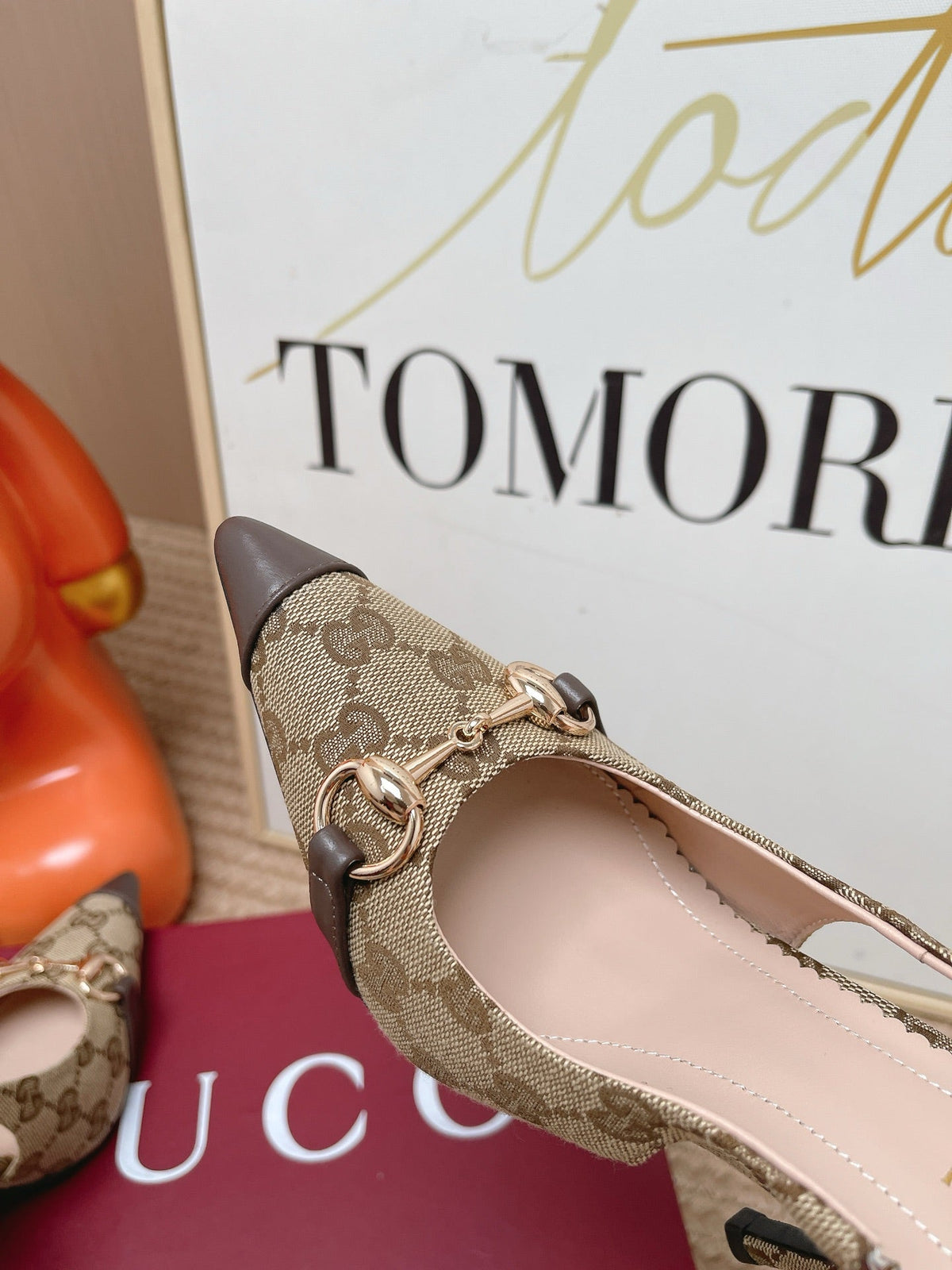 GG 26s Slingback Pump 10.5cm With Horsebit Coffee Beige Canvas 901315