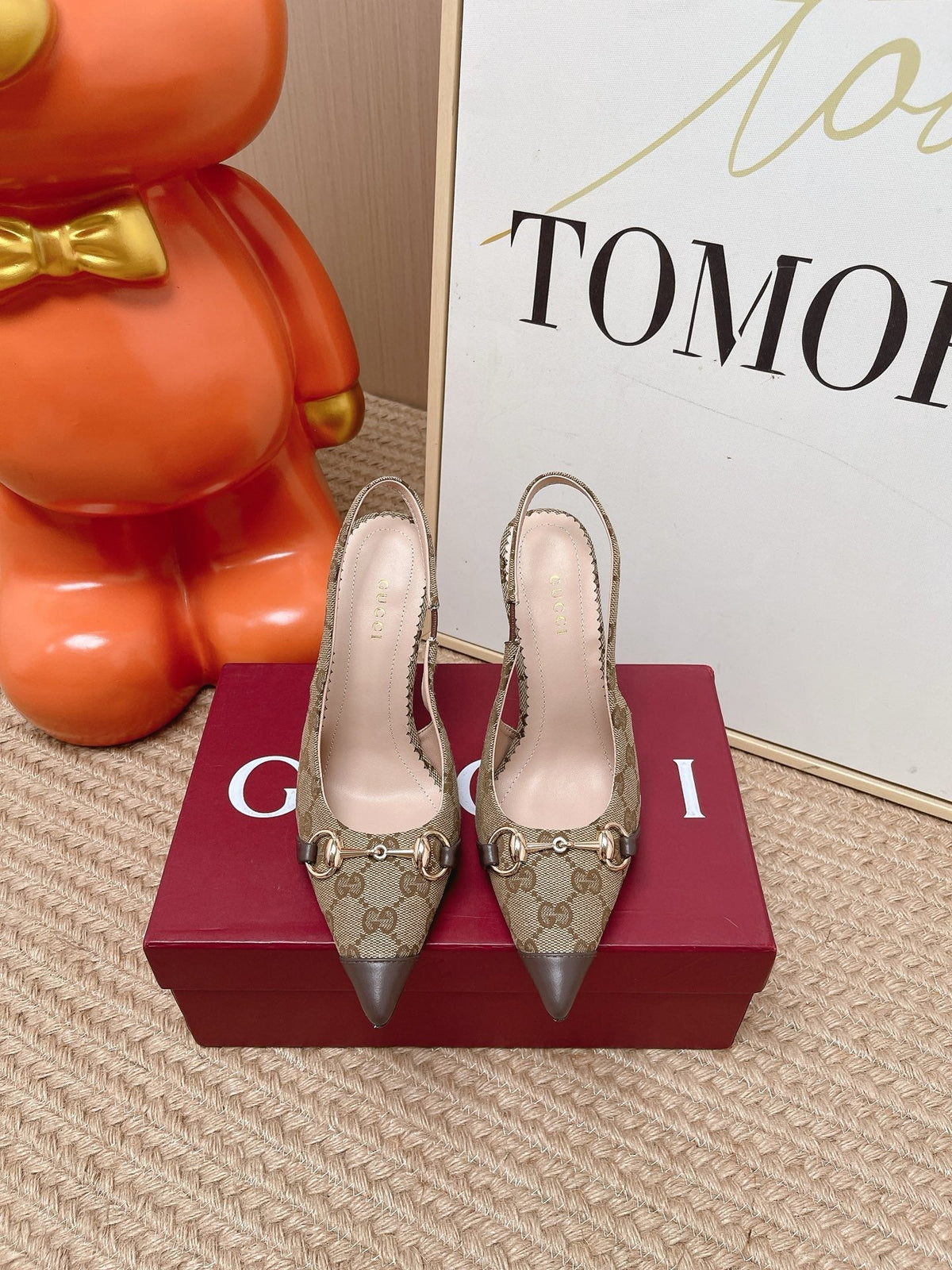 GG 26s Slingback Pump 10.5cm With Horsebit Coffee Beige Canvas 901315