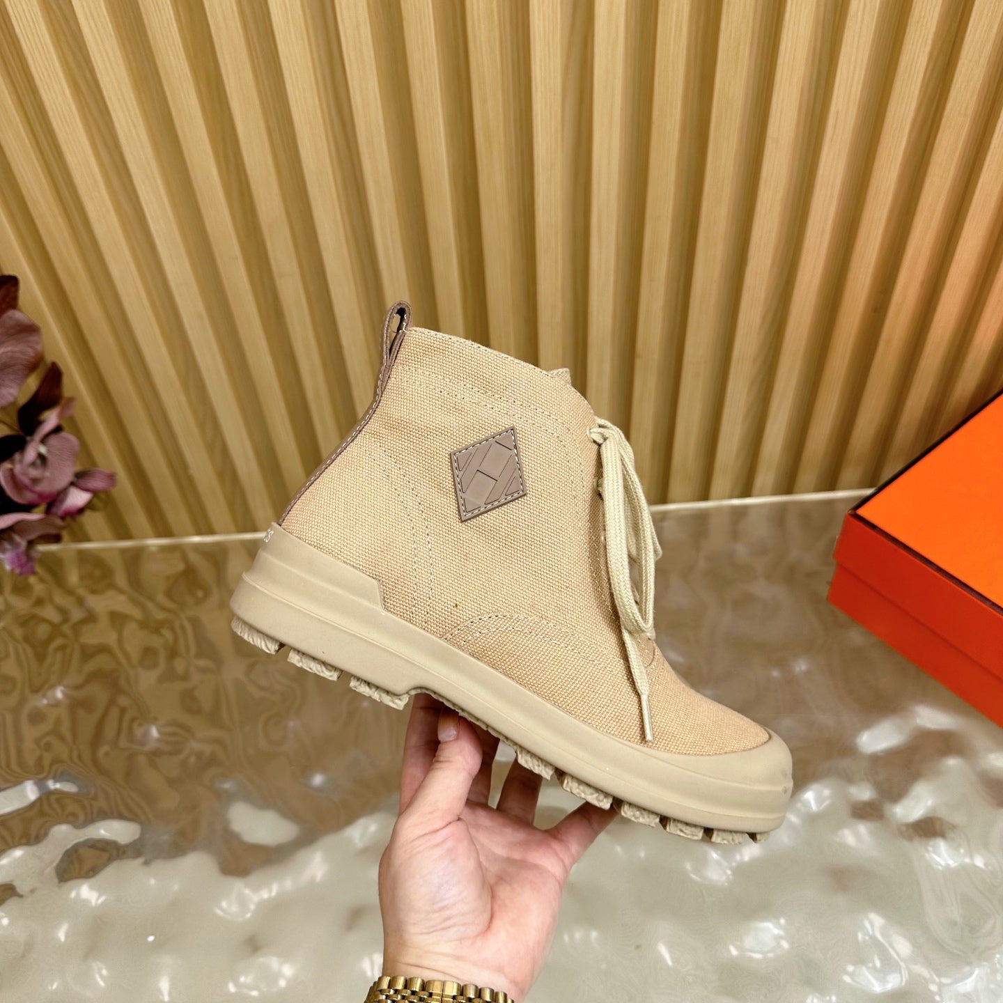 HM Kooler Ankle Boot Light Camel Canvas 498192