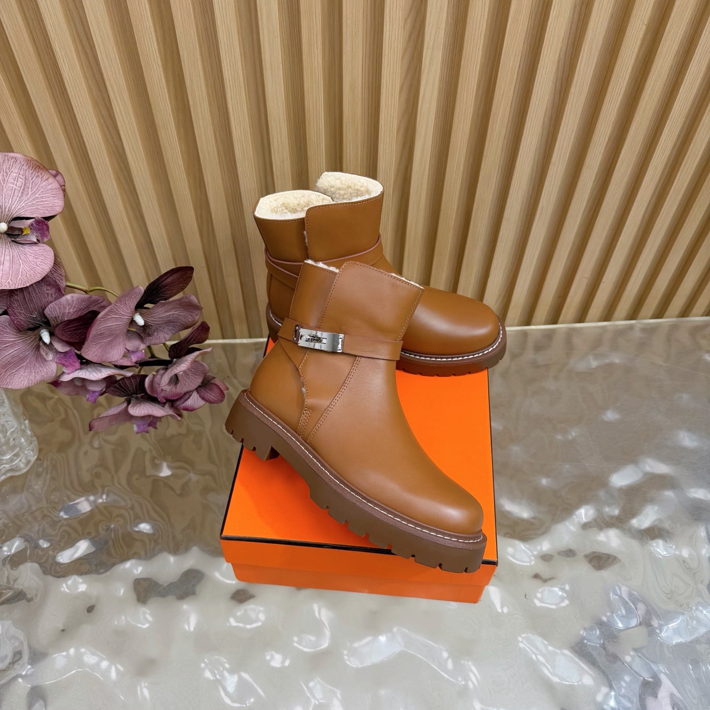 HM Jeff Ankle Boots Brown Nappa Leather Shearling 537933