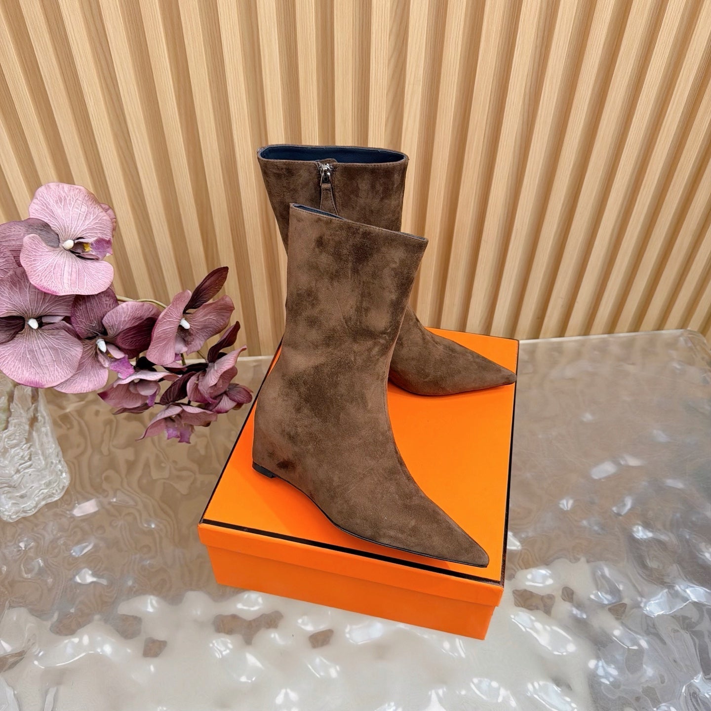 HM Leonie Ankle Boots 7cm Dark Brown Suede  589199