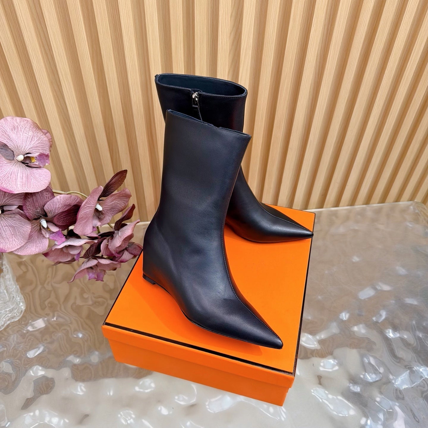HM Leonie Ankle Boots 7cm Black Sheepskin 589201