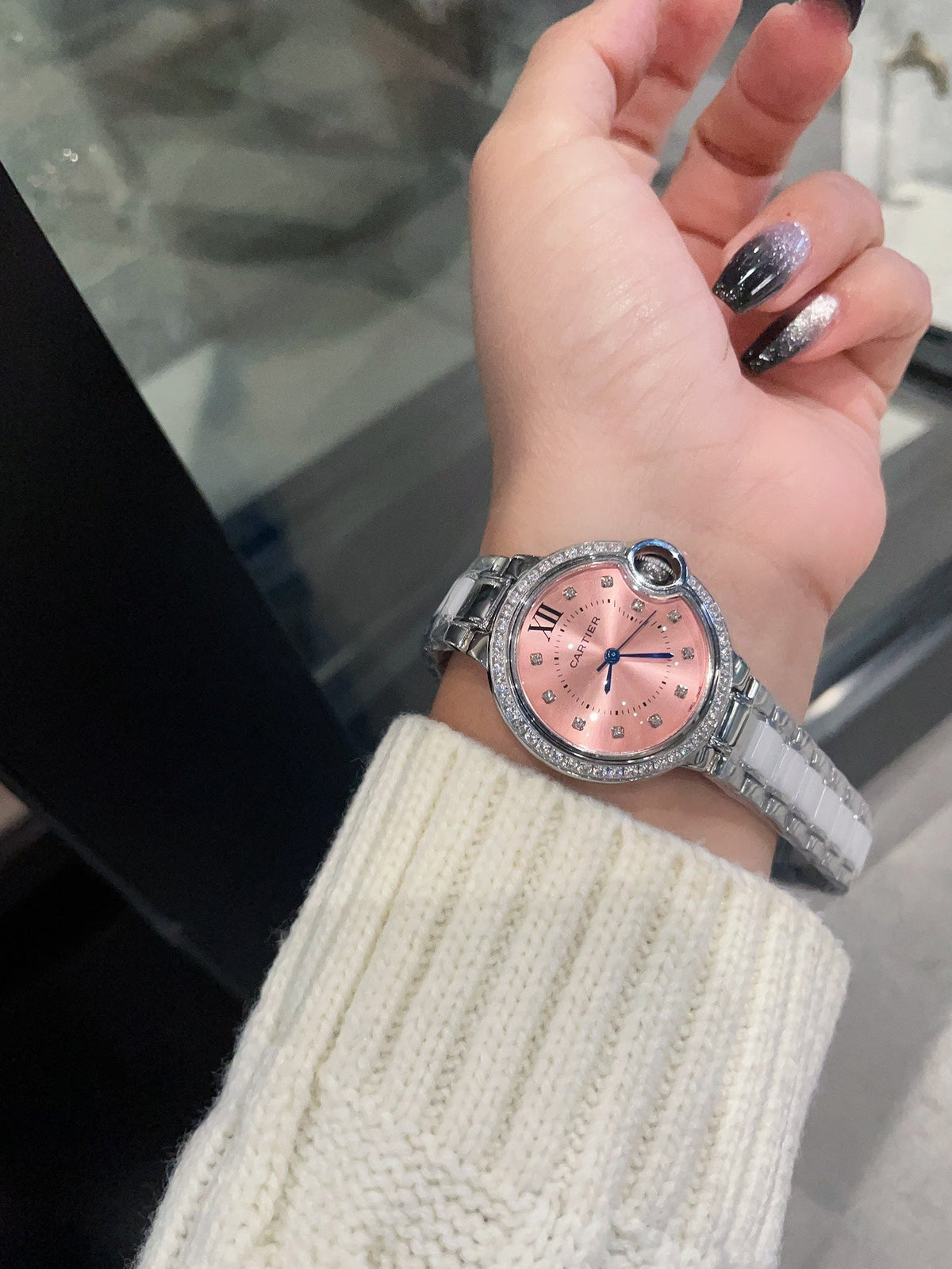 Cartier Men's Bleu Balloon 33mm Silver Pink Dial