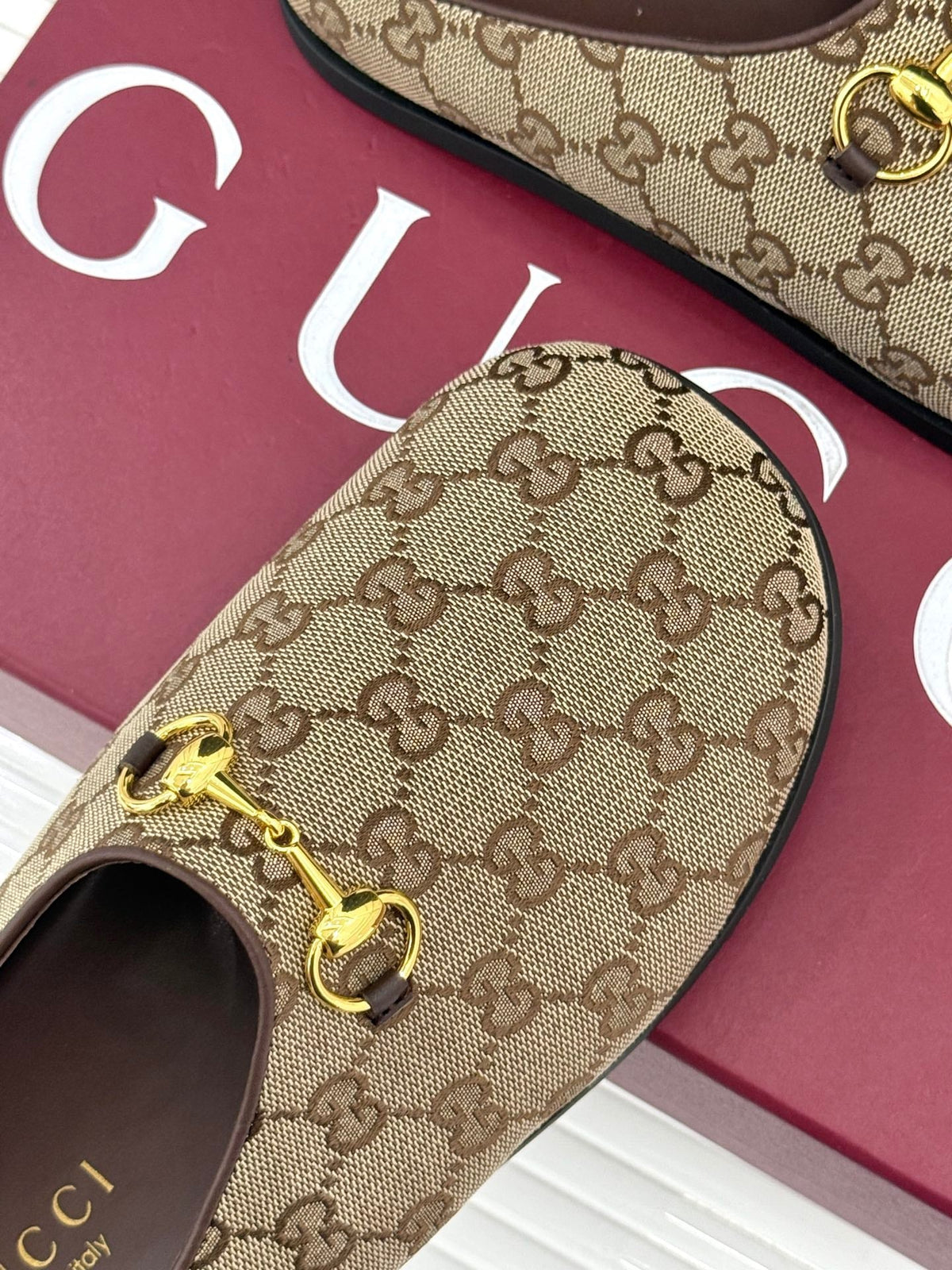 GG Mule With Horsebit Beige Brown Canvas 905748