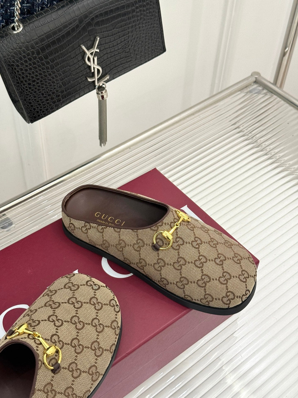 GG Mule With Horsebit Beige Brown Canvas 905748