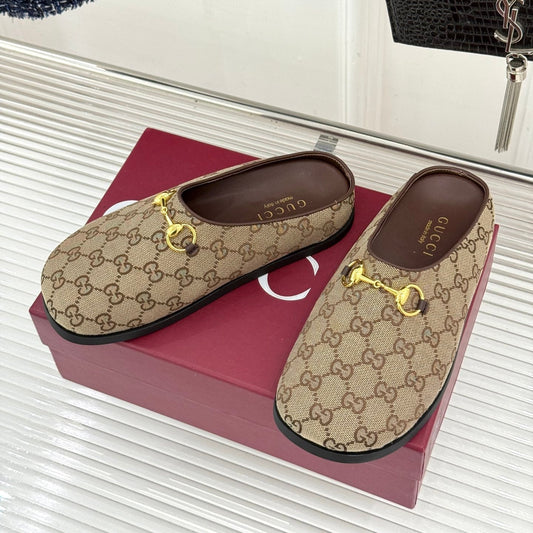 GG Mule With Horsebit Beige Brown Canvas 905748