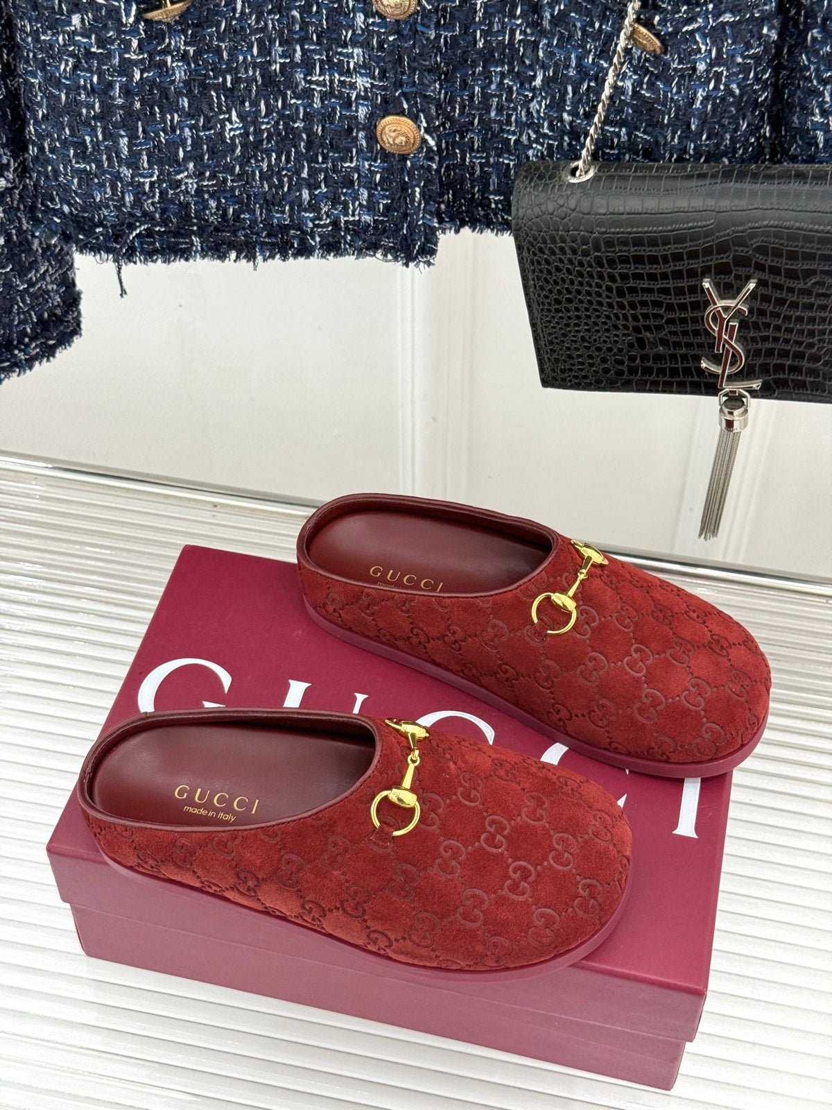 GG Mule With Horsebit Red Suede 905746