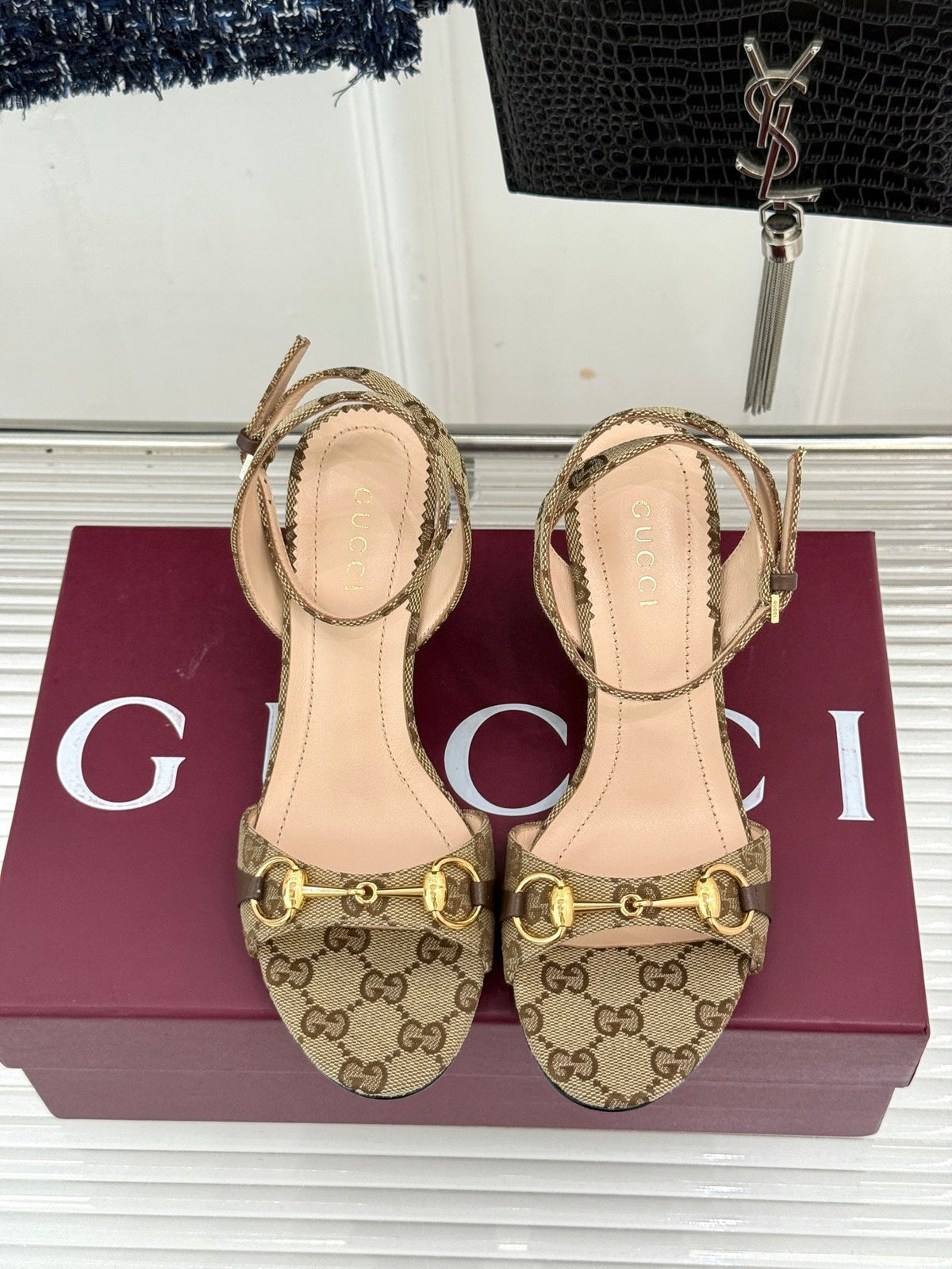 GG 26s Donna Wedge Sandal 8cm Beige Canvas 991734