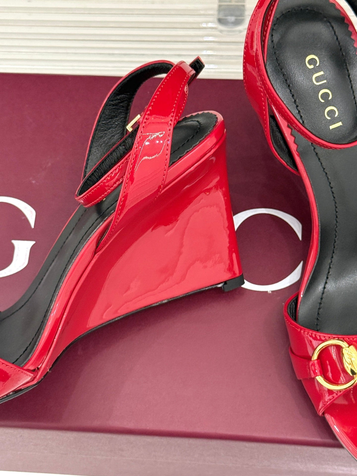 GG 26s Donna Wedge Sandal 8cm Red Sheepskin 991736