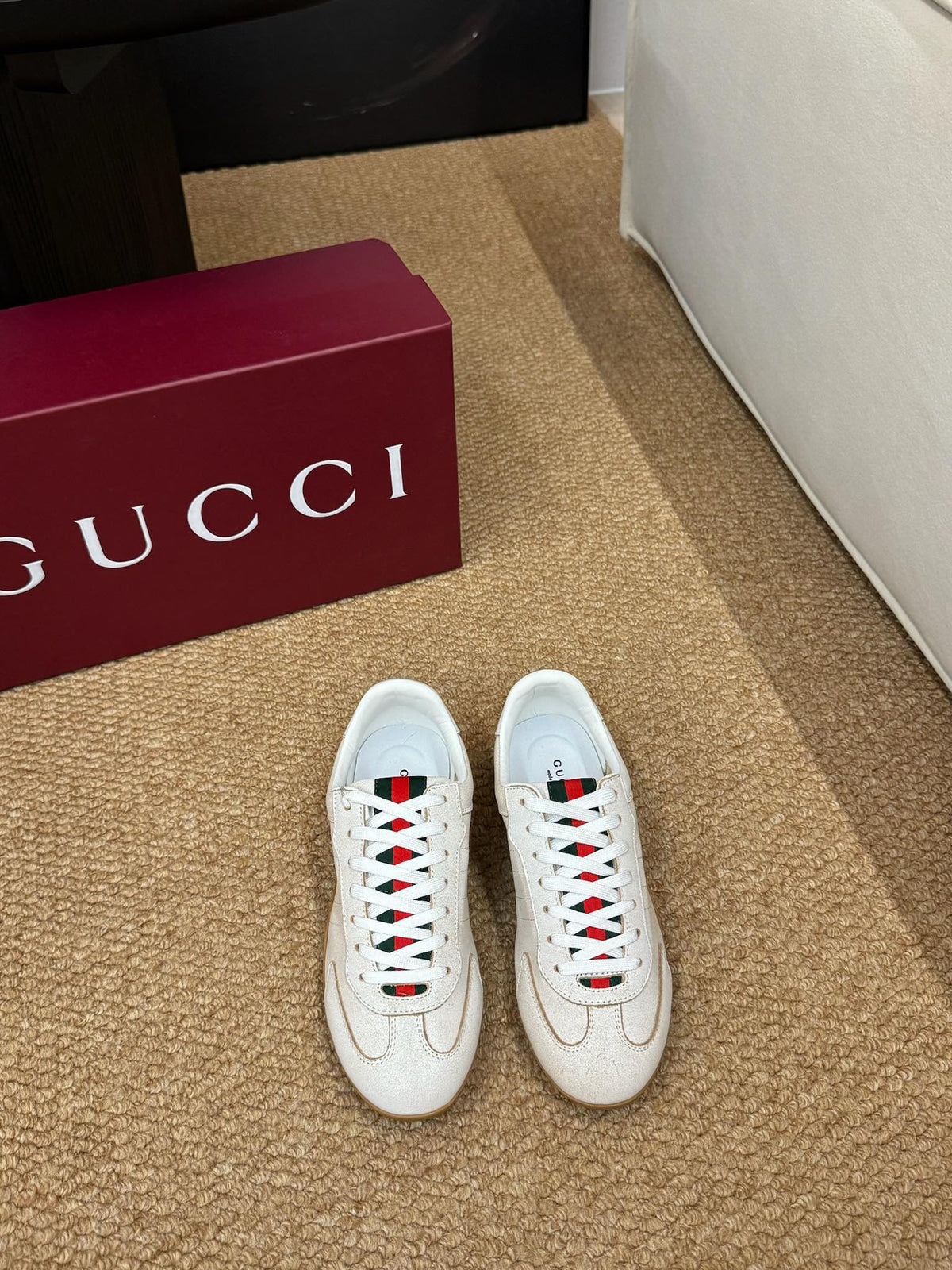 GG 26s Shift Sneakers Ivory Suede Canvas 691474