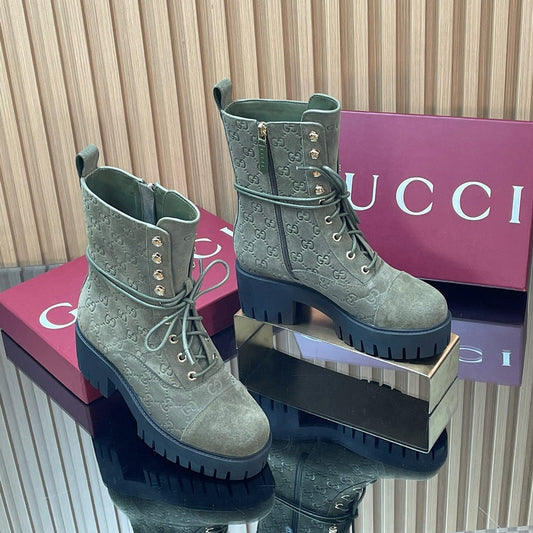 GG 26s Combat Boots Brown GG-Embossed Suede 997188