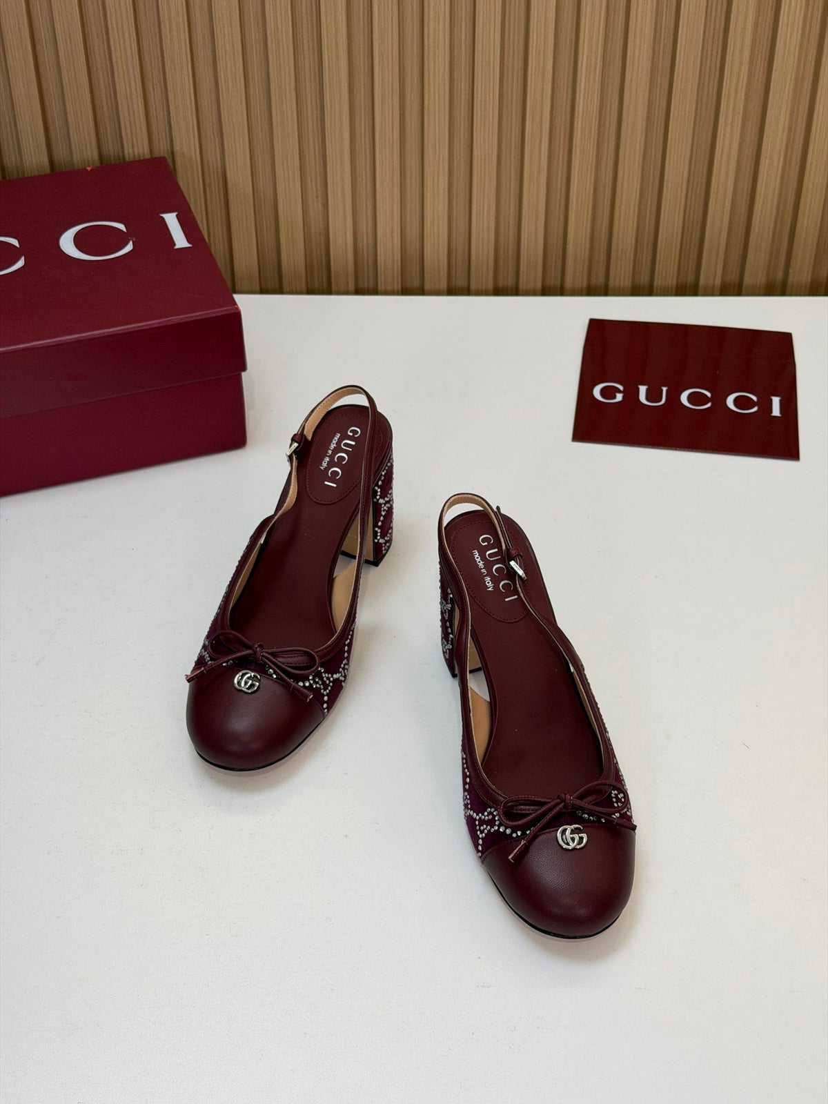GG 26s Embellished Slingback Pumps Burgundy Velvet 997163