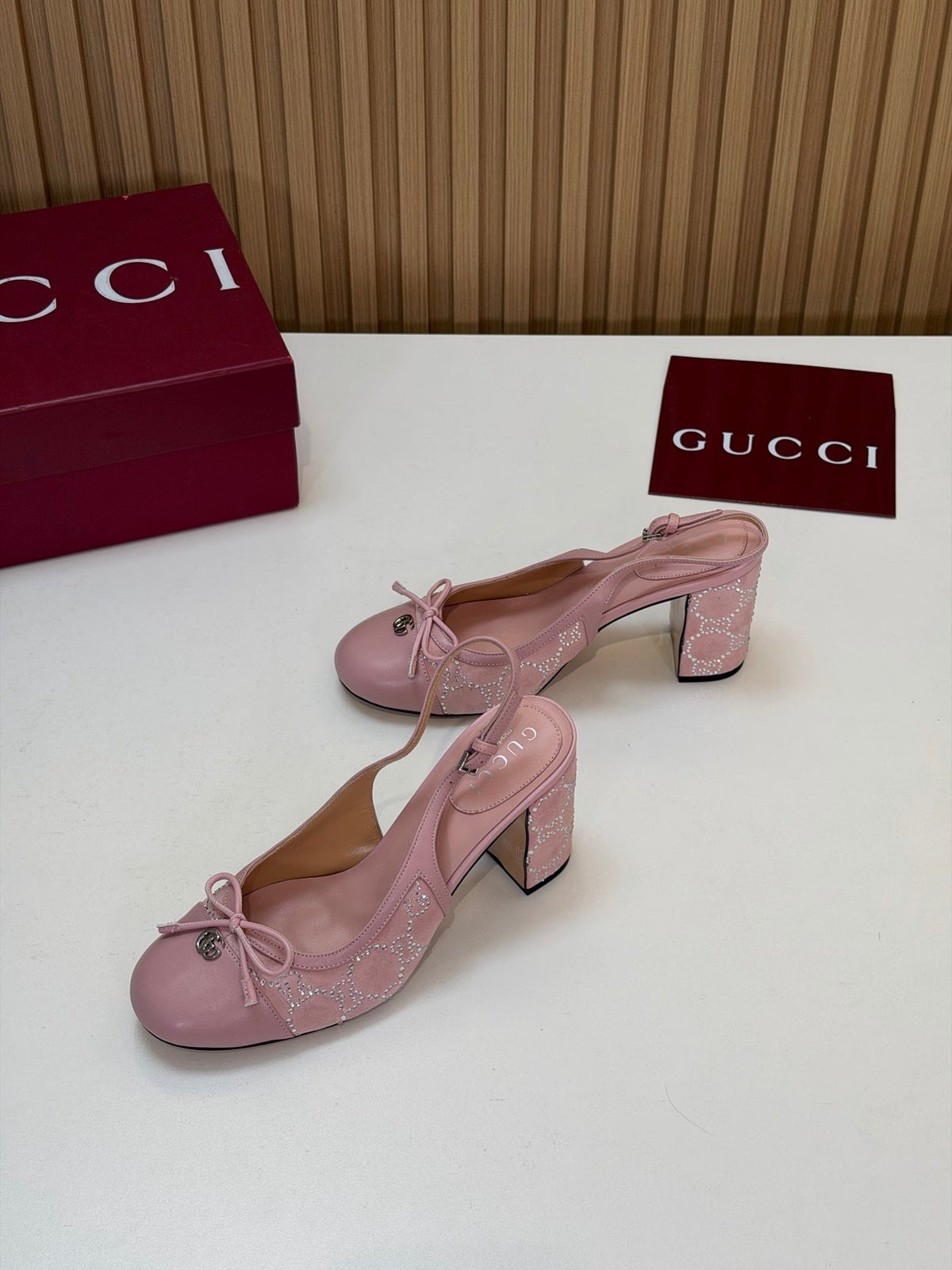 GG 26s Embellished Slingback Pumps Pink Velvet 997164