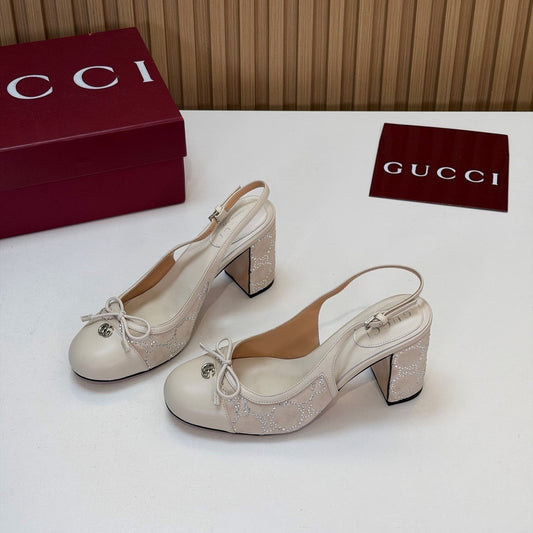 GG 26s Embellished Slingback Pumps Cream Velvet 997165