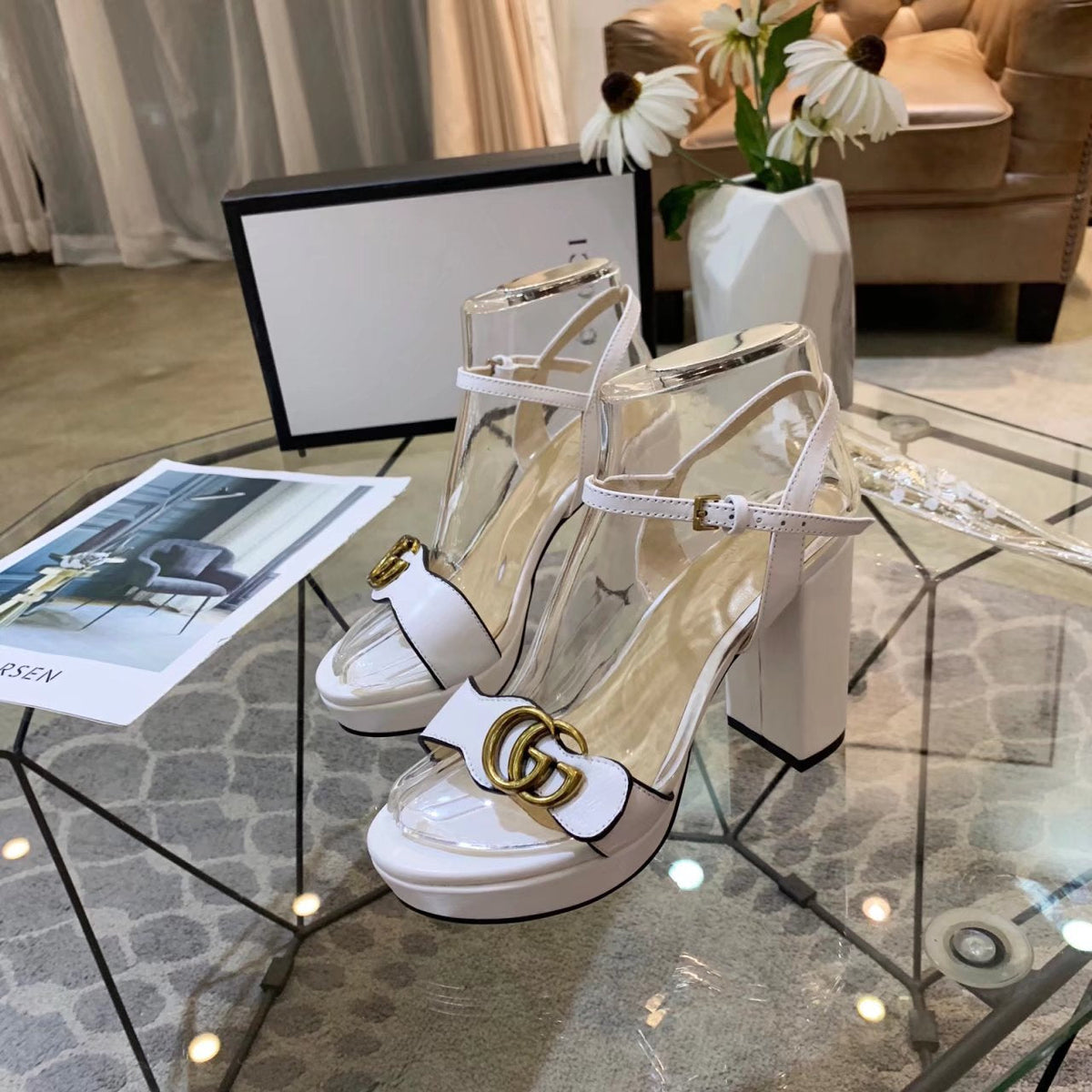 GG 26s Marmont Sandals 10cm Sandals White Leather 926705