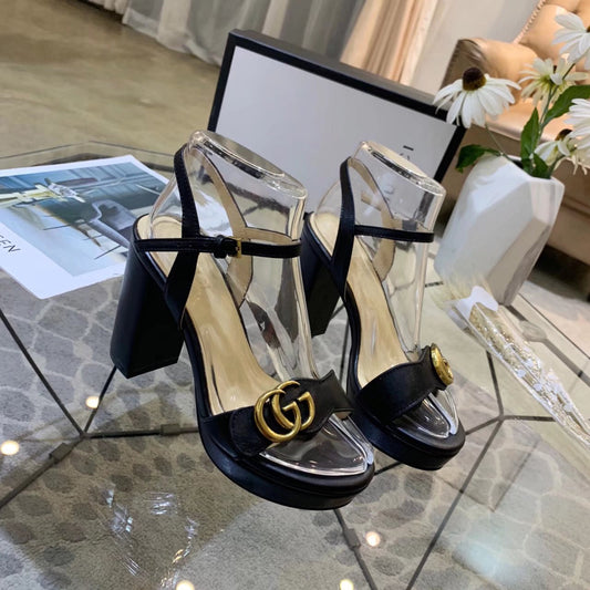 GG 26s Marmont Sandals 10cm Sandals Black Leather 926706