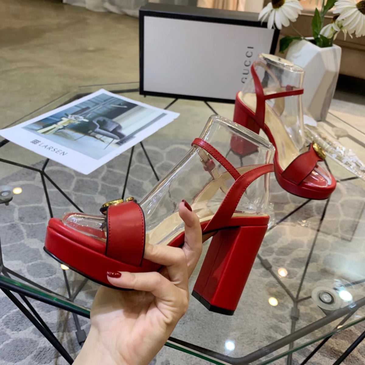 GG 26s Marmont Sandals 10cm Sandals Red Leather 926707