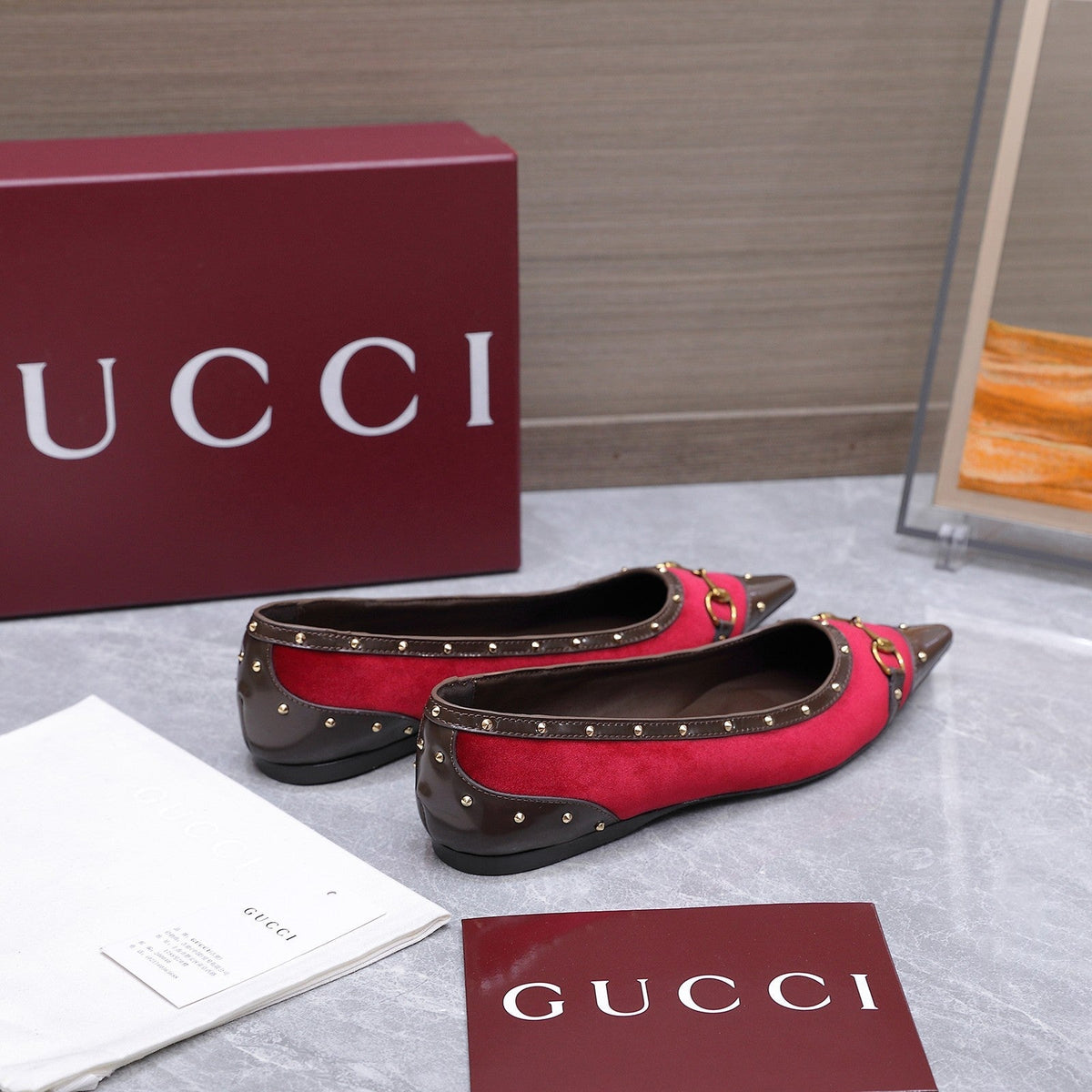 GG Savoy Ballerina Red Brown Velvet Leather 864286