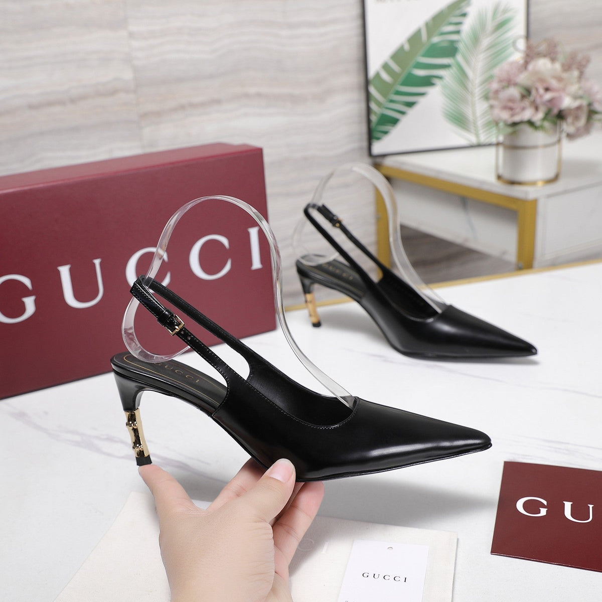 GG Castello Slingback 7.5cm Black Sheepskin 864304