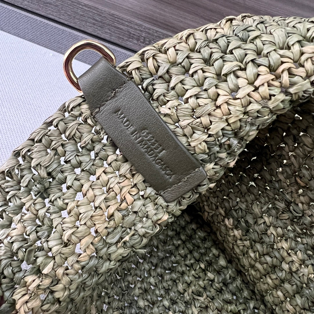 Loewe Ibiza Mini Slit Raffia Tote Bag 30cm Olive Raffia Leather