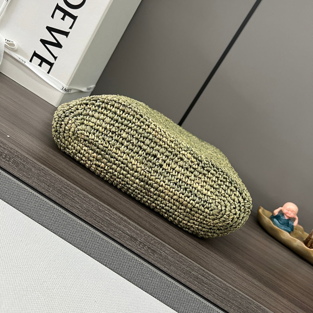 Loewe Ibiza Mini Slit Raffia Tote Bag 30cm Olive Raffia Leather