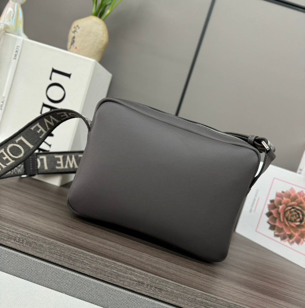 Loewe XS Military Messenger Bag 24.5 Charcoal Grey Cowhide