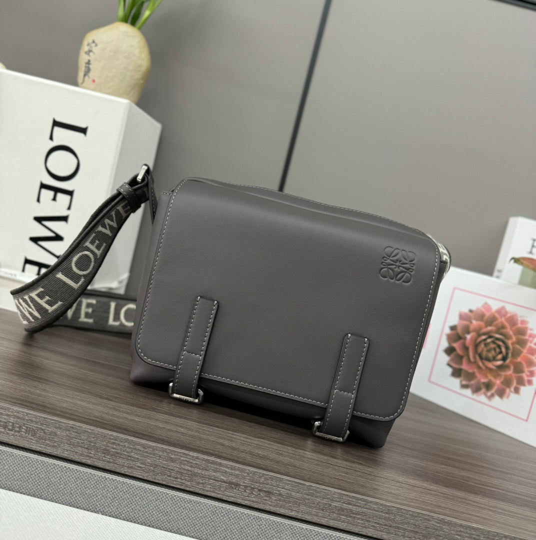 Loewe XS Military Messenger Bag 24.5 Charcoal Grey Cowhide
