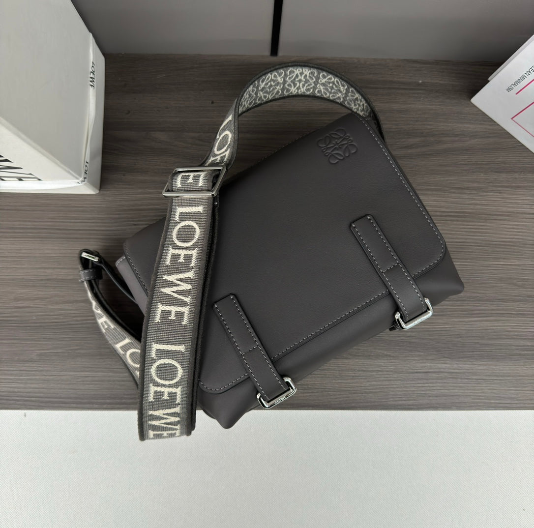 Loewe XS Military Messenger Bag 24.5 Charcoal Grey Cowhide