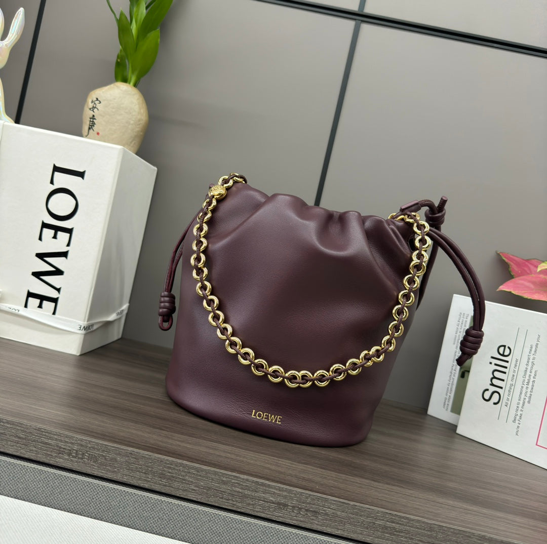 Loewe Flamenco Purse Bucket 32 Dark Burgundy Lambskin Ghw